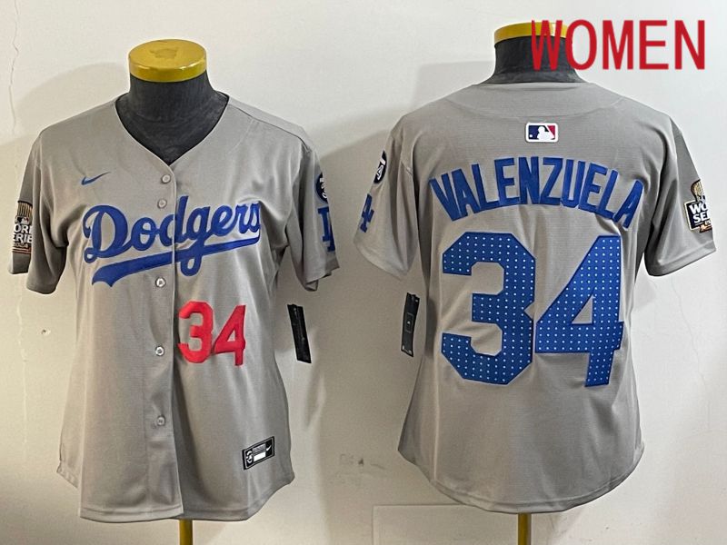 Women Los Angeles Dodgers #34 Valenzuela Grey Game 2024 Nike MLB Jersey style 12051->women mlb jersey->Women Jersey